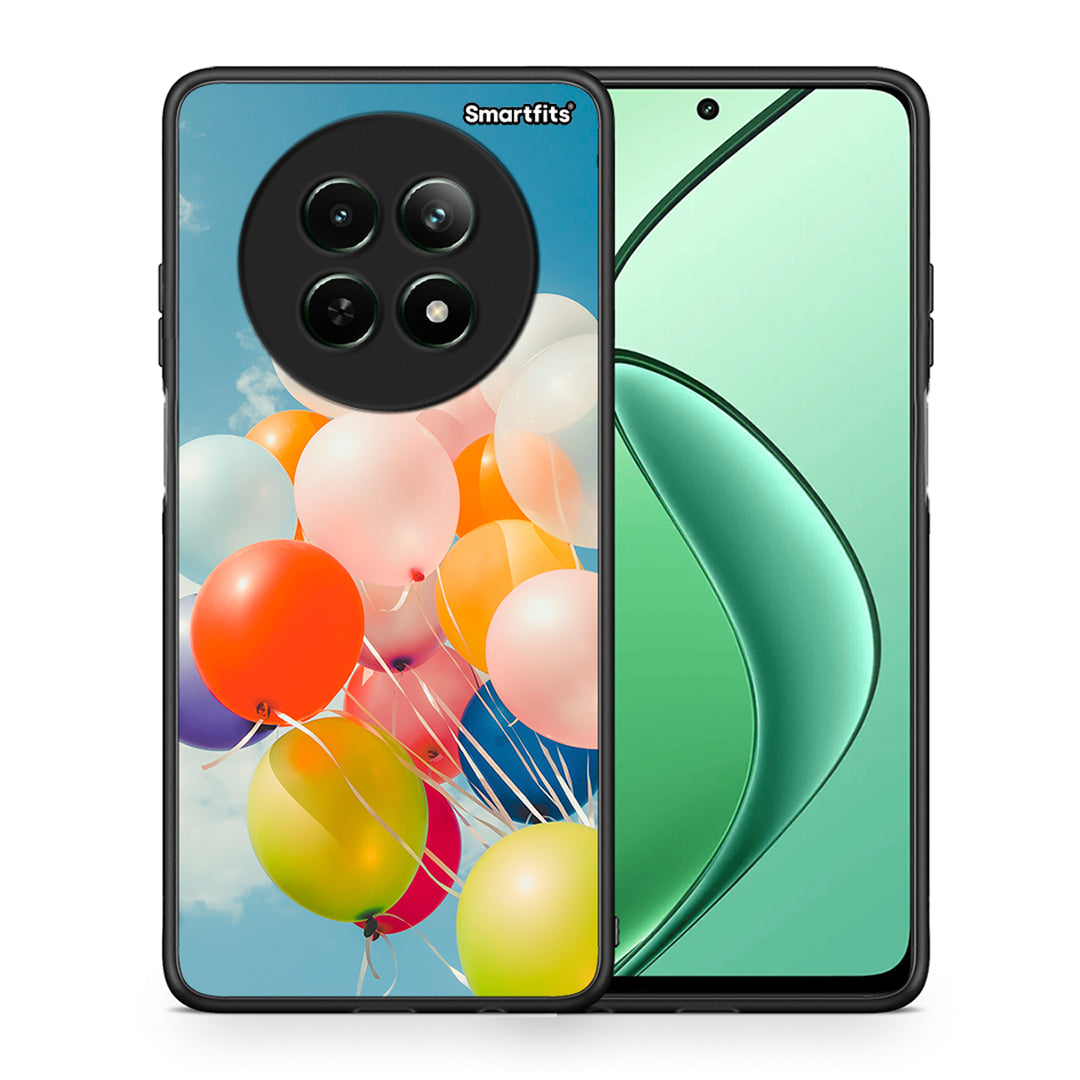 Θήκη Realme 12 5G Colorful Balloons από τη Smartfits με σχέδιο στο πίσω μέρος και μαύρο περίβλημα | Realme 12 5G Colorful Balloons case with colorful back and black bezels