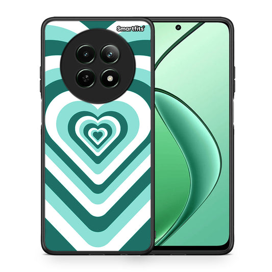 Θήκη Realme 12 5G Green Hearts από τη Smartfits με σχέδιο στο πίσω μέρος και μαύρο περίβλημα | Realme 12 5G Green Hearts case with colorful back and black bezels