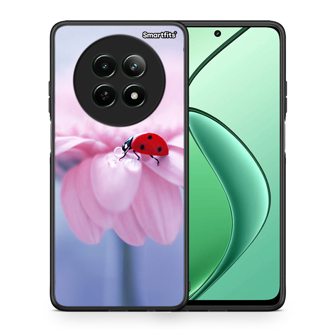 Θήκη Realme 12 5G Ladybug Flower από τη Smartfits με σχέδιο στο πίσω μέρος και μαύρο περίβλημα | Realme 12 5G Ladybug Flower case with colorful back and black bezels