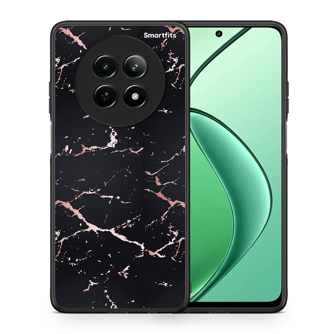 Θήκη Realme 12 5G Black Rosegold Marble από τη Smartfits με σχέδιο στο πίσω μέρος και μαύρο περίβλημα | Realme 12 5G Black Rosegold Marble case with colorful back and black bezels