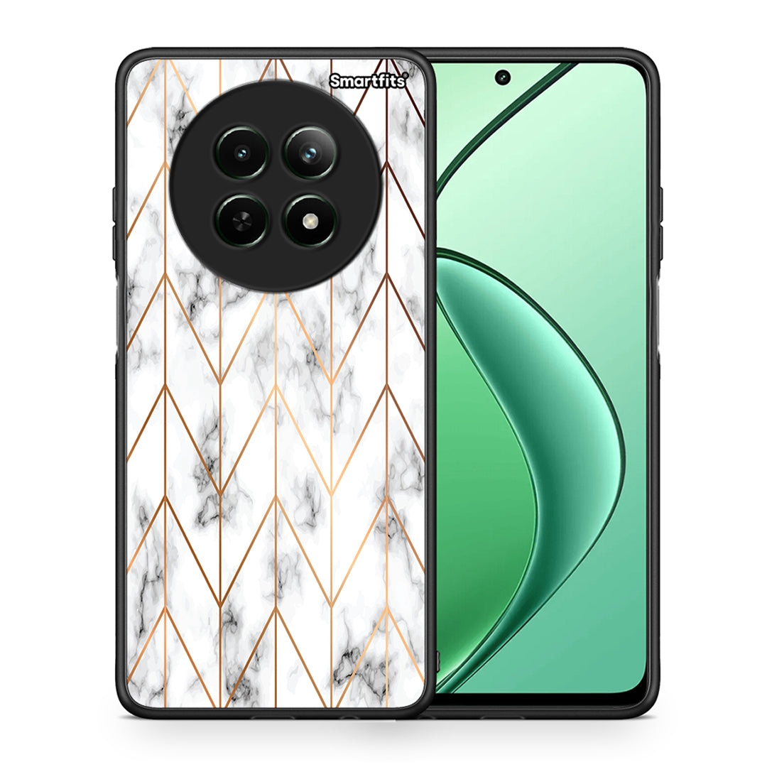Θήκη Realme 12 5G Gold Geometric Marble από τη Smartfits με σχέδιο στο πίσω μέρος και μαύρο περίβλημα | Realme 12 5G Gold Geometric Marble case with colorful back and black bezels