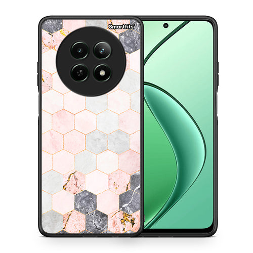 Θήκη Realme 12 5G Hexagon Pink Marble από τη Smartfits με σχέδιο στο πίσω μέρος και μαύρο περίβλημα | Realme 12 5G Hexagon Pink Marble case with colorful back and black bezels