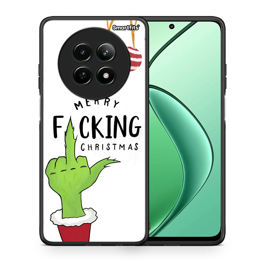 Θήκη Realme 12 5G Merry F Xmas από τη Smartfits με σχέδιο στο πίσω μέρος και μαύρο περίβλημα | Realme 12 5G Merry F Xmas case with colorful back and black bezels