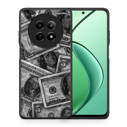 Θήκη Realme 12 5G Money Dollars από τη Smartfits με σχέδιο στο πίσω μέρος και μαύρο περίβλημα | Realme 12 5G Money Dollars case with colorful back and black bezels