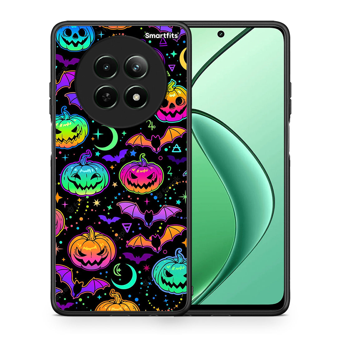 Θήκη Realme 12 5G Neon Halloween από τη Smartfits με σχέδιο στο πίσω μέρος και μαύρο περίβλημα | Realme 12 5G Neon Halloween case with colorful back and black bezels