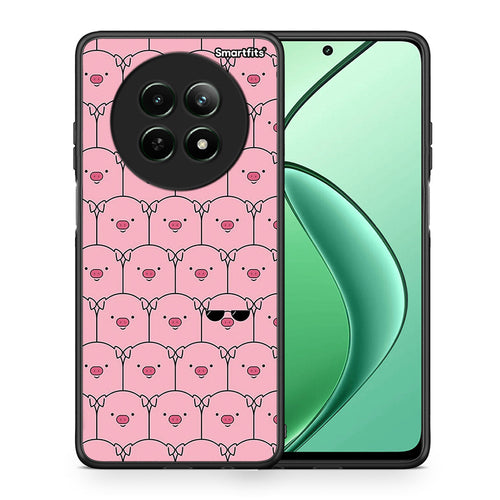 Θήκη Realme 12 5G Pig Glasses από τη Smartfits με σχέδιο στο πίσω μέρος και μαύρο περίβλημα | Realme 12 5G Pig Glasses case with colorful back and black bezels