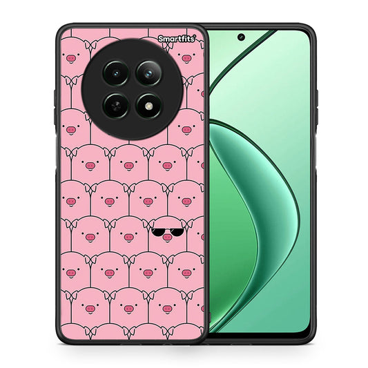 Θήκη Realme 12 5G Pig Glasses από τη Smartfits με σχέδιο στο πίσω μέρος και μαύρο περίβλημα | Realme 12 5G Pig Glasses case with colorful back and black bezels
