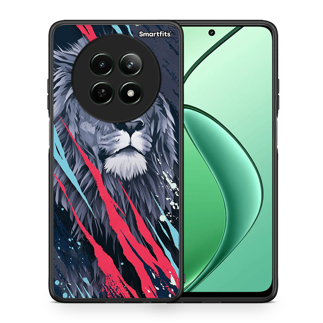 Θήκη Realme 12 5G Lion Designer PopArt από τη Smartfits με σχέδιο στο πίσω μέρος και μαύρο περίβλημα | Realme 12 5G Lion Designer PopArt case with colorful back and black bezels