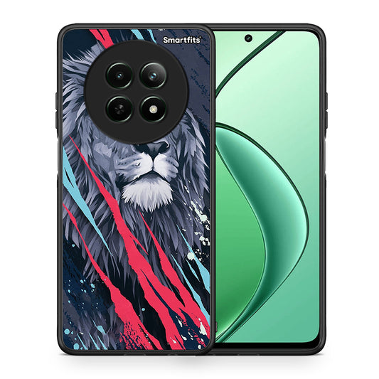 Θήκη Realme 12 5G Lion Designer PopArt από τη Smartfits με σχέδιο στο πίσω μέρος και μαύρο περίβλημα | Realme 12 5G Lion Designer PopArt case with colorful back and black bezels