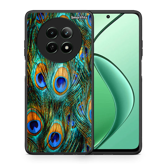 Θήκη Realme 12 5G Real Peacock Feathers από τη Smartfits με σχέδιο στο πίσω μέρος και μαύρο περίβλημα | Realme 12 5G Real Peacock Feathers case with colorful back and black bezels