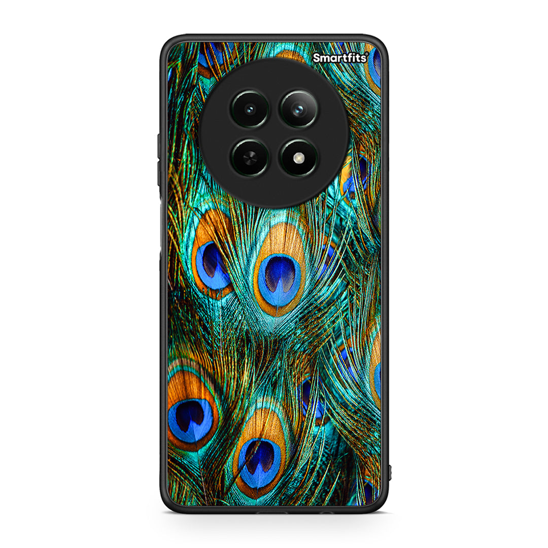 Realme 12 5G Real Peacock Feathers θήκη από τη Smartfits με σχέδιο στο πίσω μέρος και μαύρο περίβλημα | Smartphone case with colorful back and black bezels by Smartfits