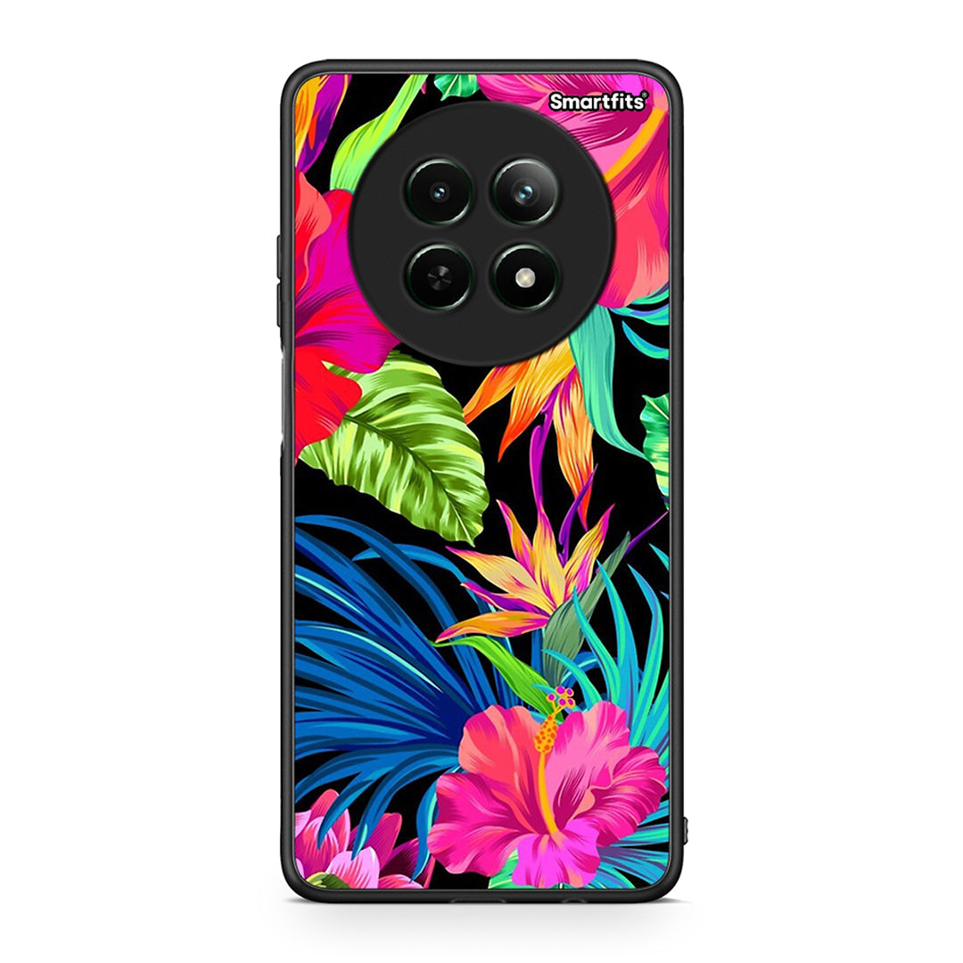 Realme 12 5G Tropical Flowers θήκη από τη Smartfits με σχέδιο στο πίσω μέρος και μαύρο περίβλημα | Smartphone case with colorful back and black bezels by Smartfits