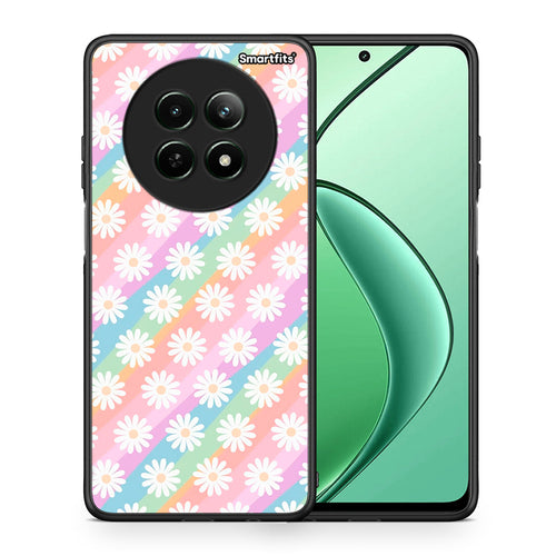 Θήκη Realme 12 5G White Daisies από τη Smartfits με σχέδιο στο πίσω μέρος και μαύρο περίβλημα | Realme 12 5G White Daisies case with colorful back and black bezels