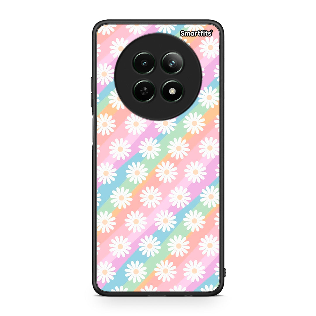 Realme 12 5G White Daisies θήκη από τη Smartfits με σχέδιο στο πίσω μέρος και μαύρο περίβλημα | Smartphone case with colorful back and black bezels by Smartfits