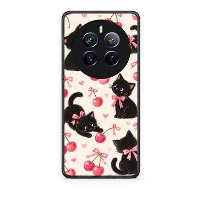 Θήκη Realme 12 Pro 5G / 12 Pro+ Black Kittens and Cherries on Cream από τη Smartfits με σχέδιο στο πίσω μέρος και μαύρο περίβλημα | Realme 12 Pro 5G / 12 Pro+ Black Kittens and Cherries on Cream case with colorful back and black bezels