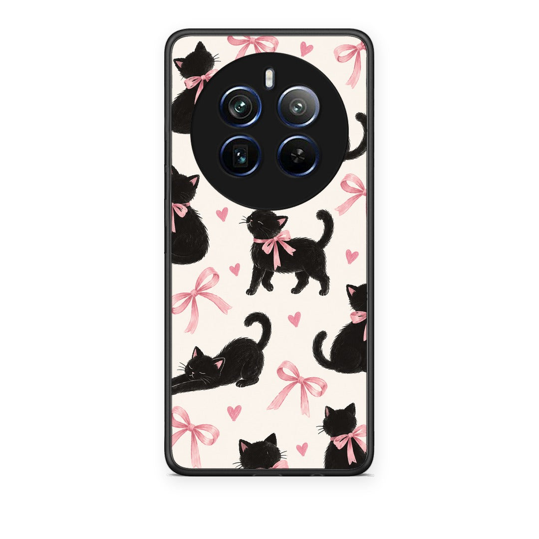 Θήκη Realme 12 Pro 5G / 12 Pro+ Black Kittens and Pink Bows on Cream Large από τη Smartfits με σχέδιο στο πίσω μέρος και μαύρο περίβλημα | Realme 12 Pro 5G / 12 Pro+ Black Kittens and Pink Bows on Cream Large case with colorful back and black bezels
