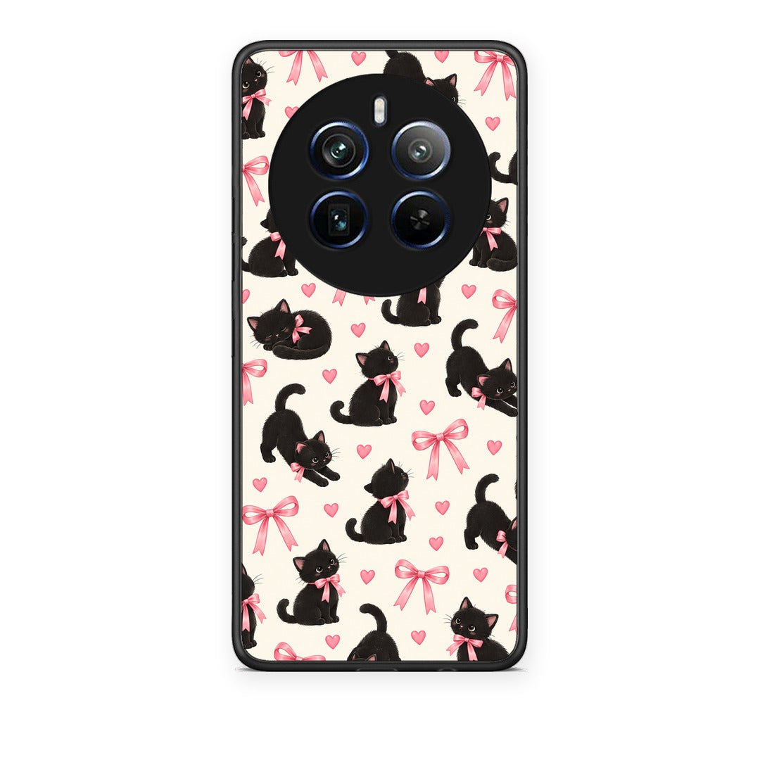 Θήκη Realme 12 Pro 5G / 12 Pro+ Black Kittens and Pink Bows on Cream Small από τη Smartfits με σχέδιο στο πίσω μέρος και μαύρο περίβλημα | Realme 12 Pro 5G / 12 Pro+ Black Kittens and Pink Bows on Cream Small case with colorful back and black bezels