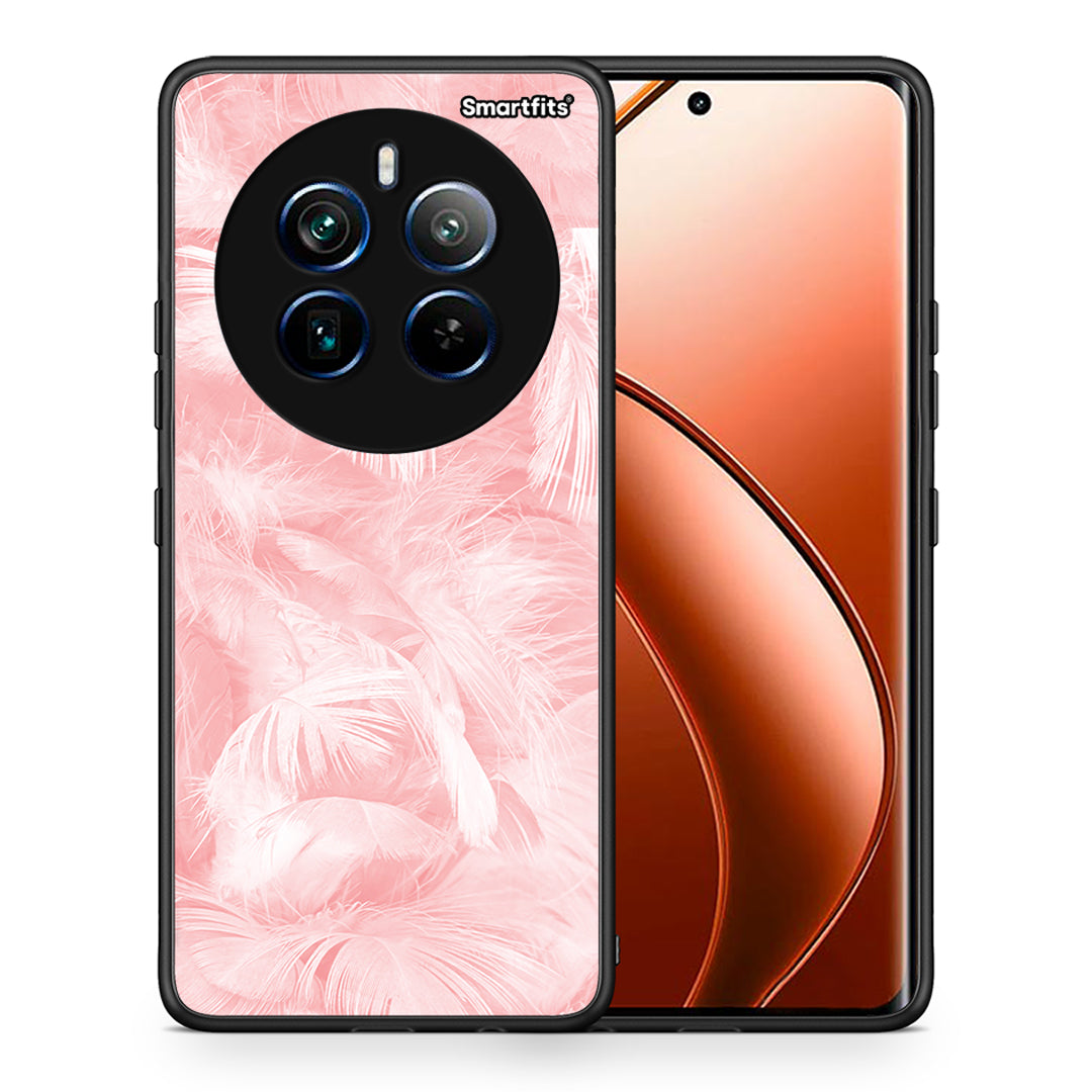 Θήκη Realme 12 Pro 5G / 12 Pro+ Pink Feather Boho από τη Smartfits με σχέδιο στο πίσω μέρος και μαύρο περίβλημα | Realme 12 Pro 5G / 12 Pro+ Pink Feather Boho case with colorful back and black bezels