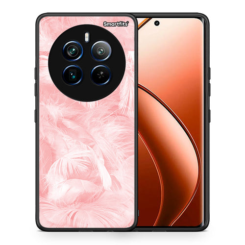 Θήκη Realme 12 Pro 5G / 12 Pro+ Pink Feather Boho από τη Smartfits με σχέδιο στο πίσω μέρος και μαύρο περίβλημα | Realme 12 Pro 5G / 12 Pro+ Pink Feather Boho case with colorful back and black bezels