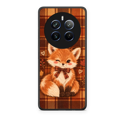Θήκη Realme 12 Pro 5G / 12 Pro+ Fox on Autumn Tartan από τη Smartfits με σχέδιο στο πίσω μέρος και μαύρο περίβλημα | Realme 12 Pro 5G / 12 Pro+ Fox on Autumn Tartan case with colorful back and black bezels