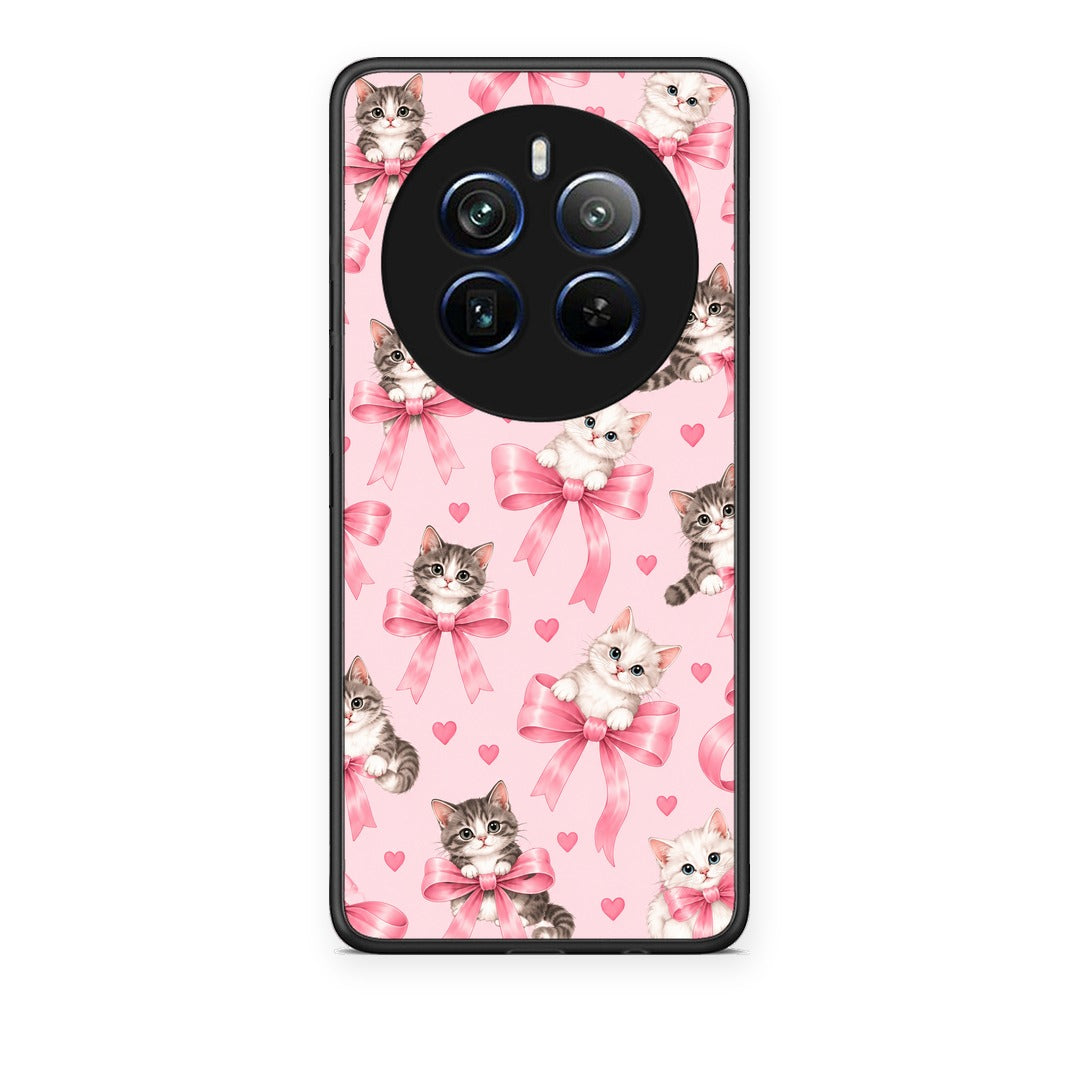 Θήκη Realme 12 Pro 5G / 12 Pro+ Kittens and Pink Bows on Pink από τη Smartfits με σχέδιο στο πίσω μέρος και μαύρο περίβλημα | Realme 12 Pro 5G / 12 Pro+ Kittens and Pink Bows on Pink case with colorful back and black bezels