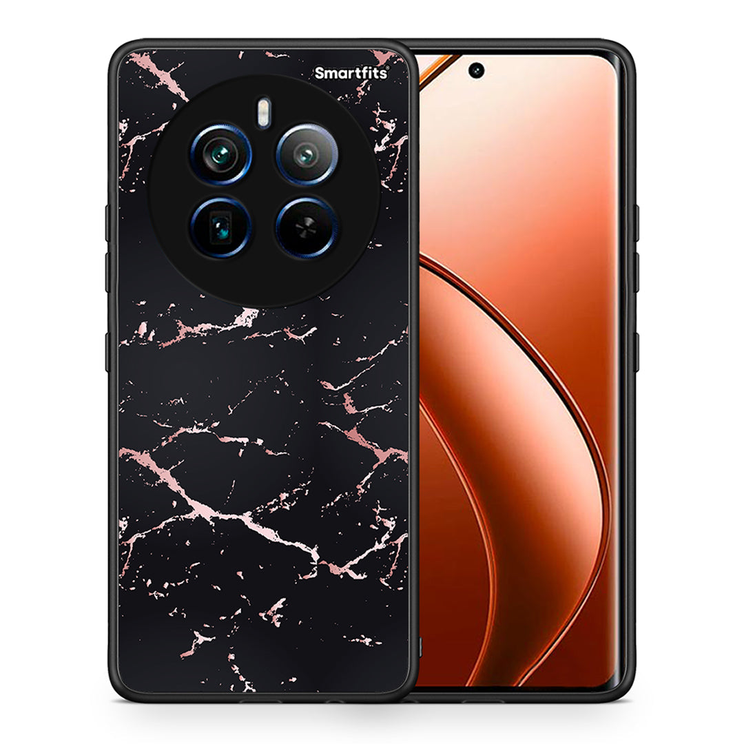 Θήκη Realme 12 Pro 5G / 12 Pro+ Black Rosegold Marble από τη Smartfits με σχέδιο στο πίσω μέρος και μαύρο περίβλημα | Realme 12 Pro 5G / 12 Pro+ Black Rosegold Marble case with colorful back and black bezels