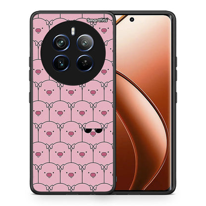 Θήκη Realme 12 Pro 5G / 12 Pro+ Pig Glasses από τη Smartfits με σχέδιο στο πίσω μέρος και μαύρο περίβλημα | Realme 12 Pro 5G / 12 Pro+ Pig Glasses case with colorful back and black bezels