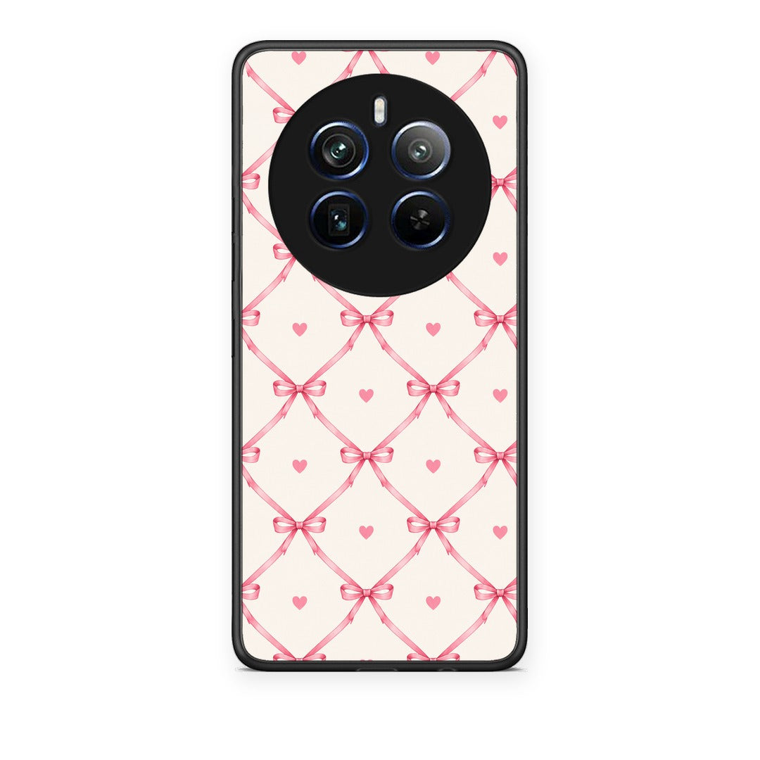Θήκη Realme 12 Pro 5G / 12 Pro+ Pink Bow Lattice and Hearts on Cream από τη Smartfits με σχέδιο στο πίσω μέρος και μαύρο περίβλημα | Realme 12 Pro 5G / 12 Pro+ Pink Bow Lattice and Hearts on Cream case with colorful back and black bezels