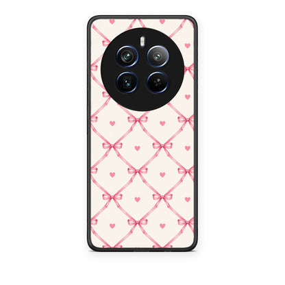 Θήκη Realme 12 Pro 5G / 12 Pro+ Pink Bow Lattice and Hearts on Cream από τη Smartfits με σχέδιο στο πίσω μέρος και μαύρο περίβλημα | Realme 12 Pro 5G / 12 Pro+ Pink Bow Lattice and Hearts on Cream case with colorful back and black bezels
