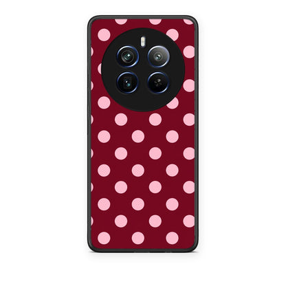 Θήκη Realme 12 Pro 5G / 12 Pro+ Pink Polka Dots on Burgundy από τη Smartfits με σχέδιο στο πίσω μέρος και μαύρο περίβλημα | Realme 12 Pro 5G / 12 Pro+ Pink Polka Dots on Burgundy case with colorful back and black bezels