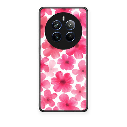 Θήκη Realme 12 Pro 5G / 12 Pro+ Pink Watercolour Flowers on White από τη Smartfits με σχέδιο στο πίσω μέρος και μαύρο περίβλημα | Realme 12 Pro 5G / 12 Pro+ Pink Watercolour Flowers on White case with colorful back and black bezels