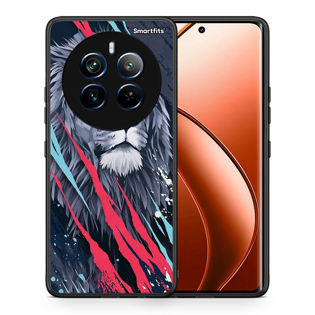 Θήκη Realme 12 Pro 5G / 12 Pro+ Lion Designer PopArt από τη Smartfits με σχέδιο στο πίσω μέρος και μαύρο περίβλημα | Realme 12 Pro 5G / 12 Pro+ Lion Designer PopArt case with colorful back and black bezels