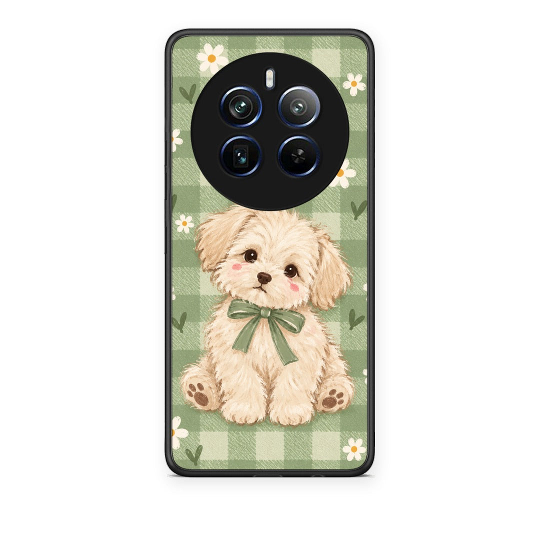 Θήκη Realme 12 Pro 5G / 12 Pro+ Puppy and Daisies on Sage Gingham από τη Smartfits με σχέδιο στο πίσω μέρος και μαύρο περίβλημα | Realme 12 Pro 5G / 12 Pro+ Puppy and Daisies on Sage Gingham case with colorful back and black bezels