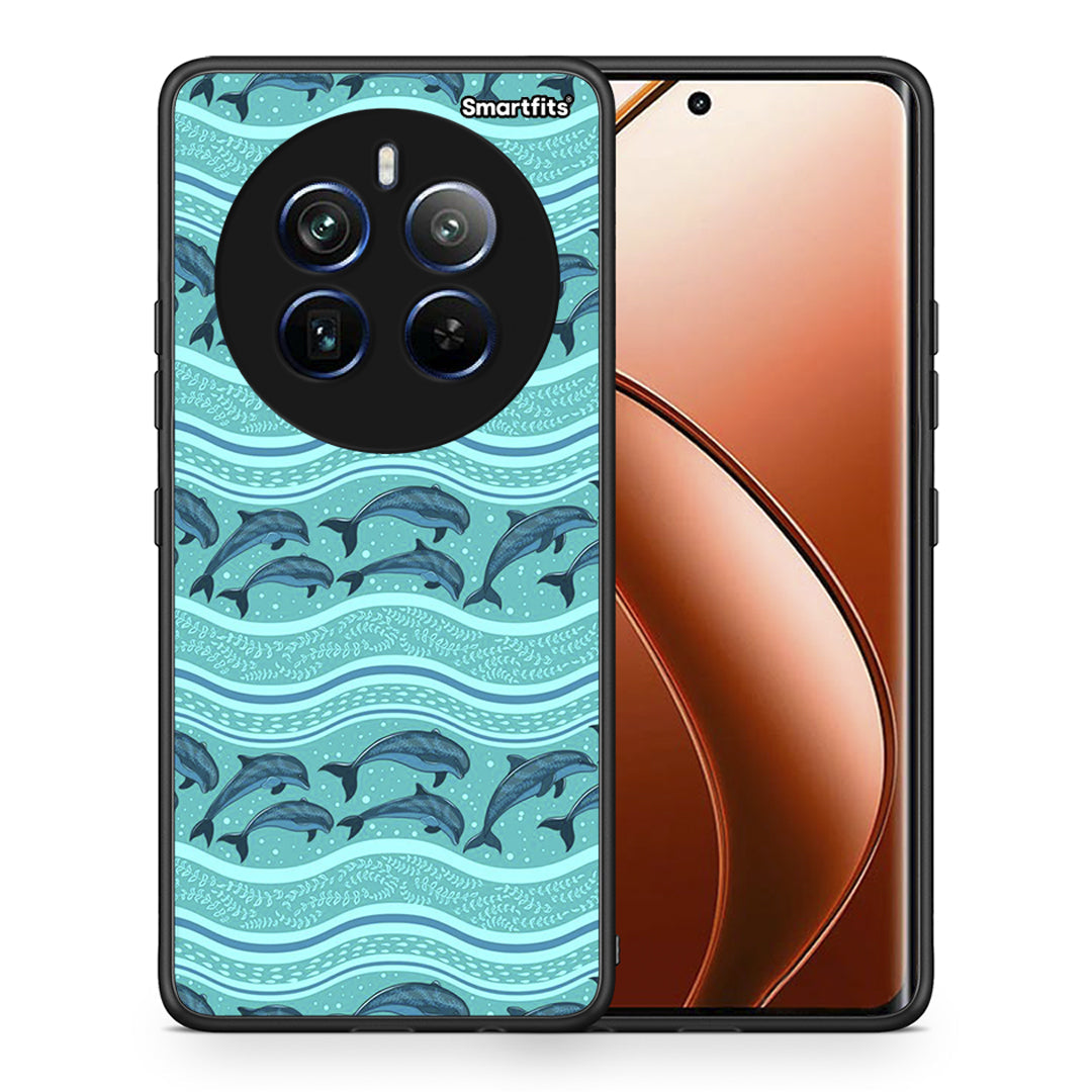 Θήκη Realme 12 Pro 5G / 12 Pro+ Swimming Dolphins από τη Smartfits με σχέδιο στο πίσω μέρος και μαύρο περίβλημα | Realme 12 Pro 5G / 12 Pro+ Swimming Dolphins case with colorful back and black bezels
