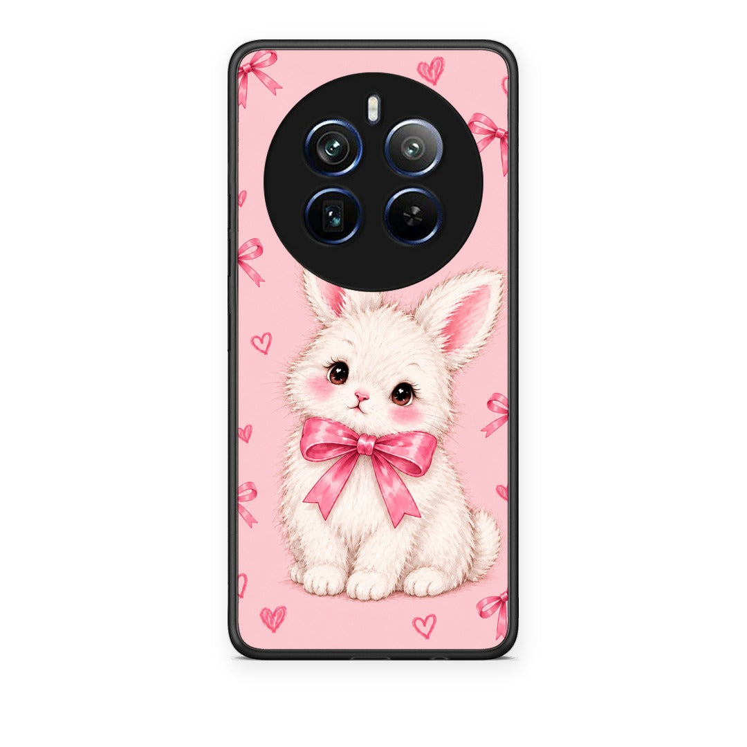 Θήκη Realme 12 Pro 5G / 12 Pro+ White Bunny and Pink Bows από τη Smartfits με σχέδιο στο πίσω μέρος και μαύρο περίβλημα | Realme 12 Pro 5G / 12 Pro+ White Bunny and Pink Bows case with colorful back and black bezels