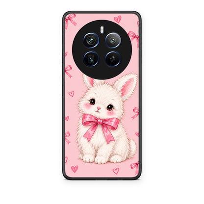 Θήκη Realme 12 Pro 5G / 12 Pro+ White Bunny and Pink Bows από τη Smartfits με σχέδιο στο πίσω μέρος και μαύρο περίβλημα | Realme 12 Pro 5G / 12 Pro+ White Bunny and Pink Bows case with colorful back and black bezels