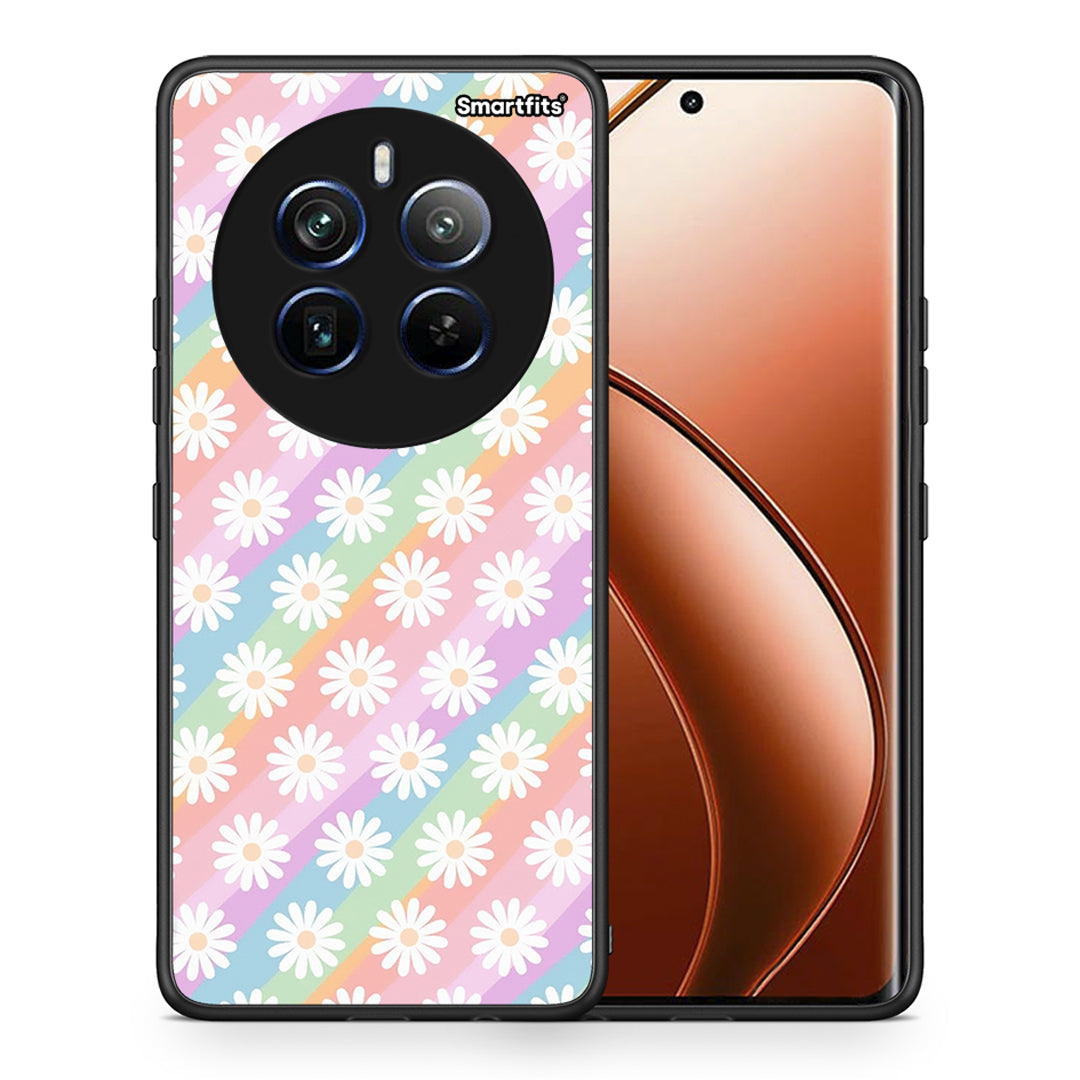 Θήκη Realme 12 Pro 5G / 12 Pro+ White Daisies από τη Smartfits με σχέδιο στο πίσω μέρος και μαύρο περίβλημα | Realme 12 Pro 5G / 12 Pro+ White Daisies case with colorful back and black bezels