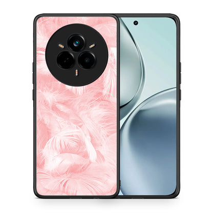 Θήκη Realme 14 Pro Pink Feather Boho από τη Smartfits με σχέδιο στο πίσω μέρος και μαύρο περίβλημα | Realme 14 Pro Pink Feather Boho case with colorful back and black bezels