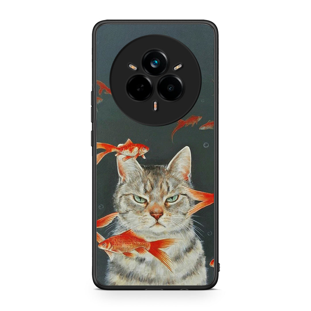 Realme 14 Pro Cat Goldfish θήκη από τη Smartfits με σχέδιο στο πίσω μέρος και μαύρο περίβλημα | Smartphone case with colorful back and black bezels by Smartfits