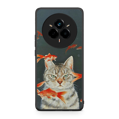 Realme 14 Pro Cat Goldfish θήκη από τη Smartfits με σχέδιο στο πίσω μέρος και μαύρο περίβλημα | Smartphone case with colorful back and black bezels by Smartfits