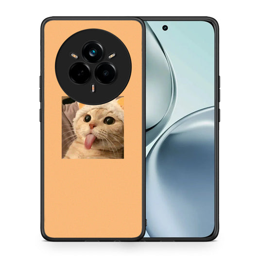 Θήκη Realme 14 Pro Cat Tongue από τη Smartfits με σχέδιο στο πίσω μέρος και μαύρο περίβλημα | Realme 14 Pro Cat Tongue case with colorful back and black bezels