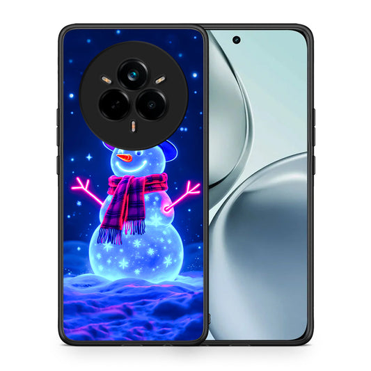 Θήκη Realme 14 Pro Christmas Neon Snowman από τη Smartfits με σχέδιο στο πίσω μέρος και μαύρο περίβλημα | Realme 14 Pro Christmas Neon Snowman case with colorful back and black bezels
