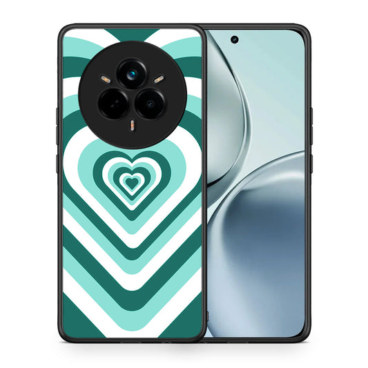Θήκη Realme 14 Pro Green Hearts από τη Smartfits με σχέδιο στο πίσω μέρος και μαύρο περίβλημα | Realme 14 Pro Green Hearts case with colorful back and black bezels