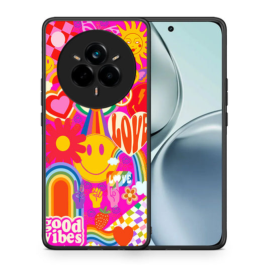 Θήκη Realme 14 Pro Hippie Love από τη Smartfits με σχέδιο στο πίσω μέρος και μαύρο περίβλημα | Realme 14 Pro Hippie Love case with colorful back and black bezels