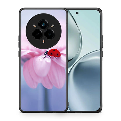 Θήκη Realme 14 Pro Ladybug Flower από τη Smartfits με σχέδιο στο πίσω μέρος και μαύρο περίβλημα | Realme 14 Pro Ladybug Flower case with colorful back and black bezels