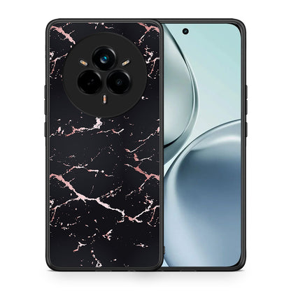 Θήκη Realme 14 Pro Black Rosegold Marble από τη Smartfits με σχέδιο στο πίσω μέρος και μαύρο περίβλημα | Realme 14 Pro Black Rosegold Marble case with colorful back and black bezels