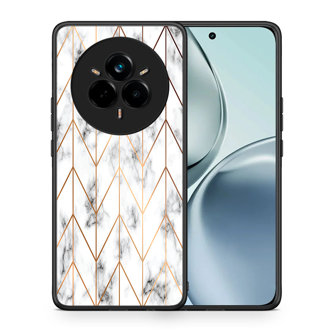 Θήκη Realme 14 Pro Gold Geometric Marble από τη Smartfits με σχέδιο στο πίσω μέρος και μαύρο περίβλημα | Realme 14 Pro Gold Geometric Marble case with colorful back and black bezels