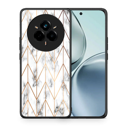 Θήκη Realme 14 Pro Gold Geometric Marble από τη Smartfits με σχέδιο στο πίσω μέρος και μαύρο περίβλημα | Realme 14 Pro Gold Geometric Marble case with colorful back and black bezels
