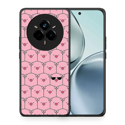 Θήκη Realme 14 Pro Pig Glasses από τη Smartfits με σχέδιο στο πίσω μέρος και μαύρο περίβλημα | Realme 14 Pro Pig Glasses case with colorful back and black bezels
