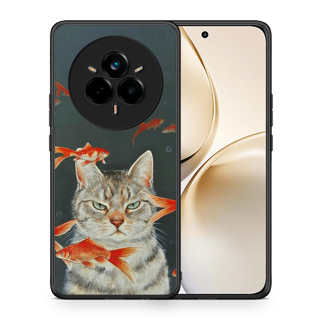 Θήκη Realme 14 Pro Plus Cat Goldfish από τη Smartfits με σχέδιο στο πίσω μέρος και μαύρο περίβλημα | Realme 14 Pro Plus Cat Goldfish case with colorful back and black bezels